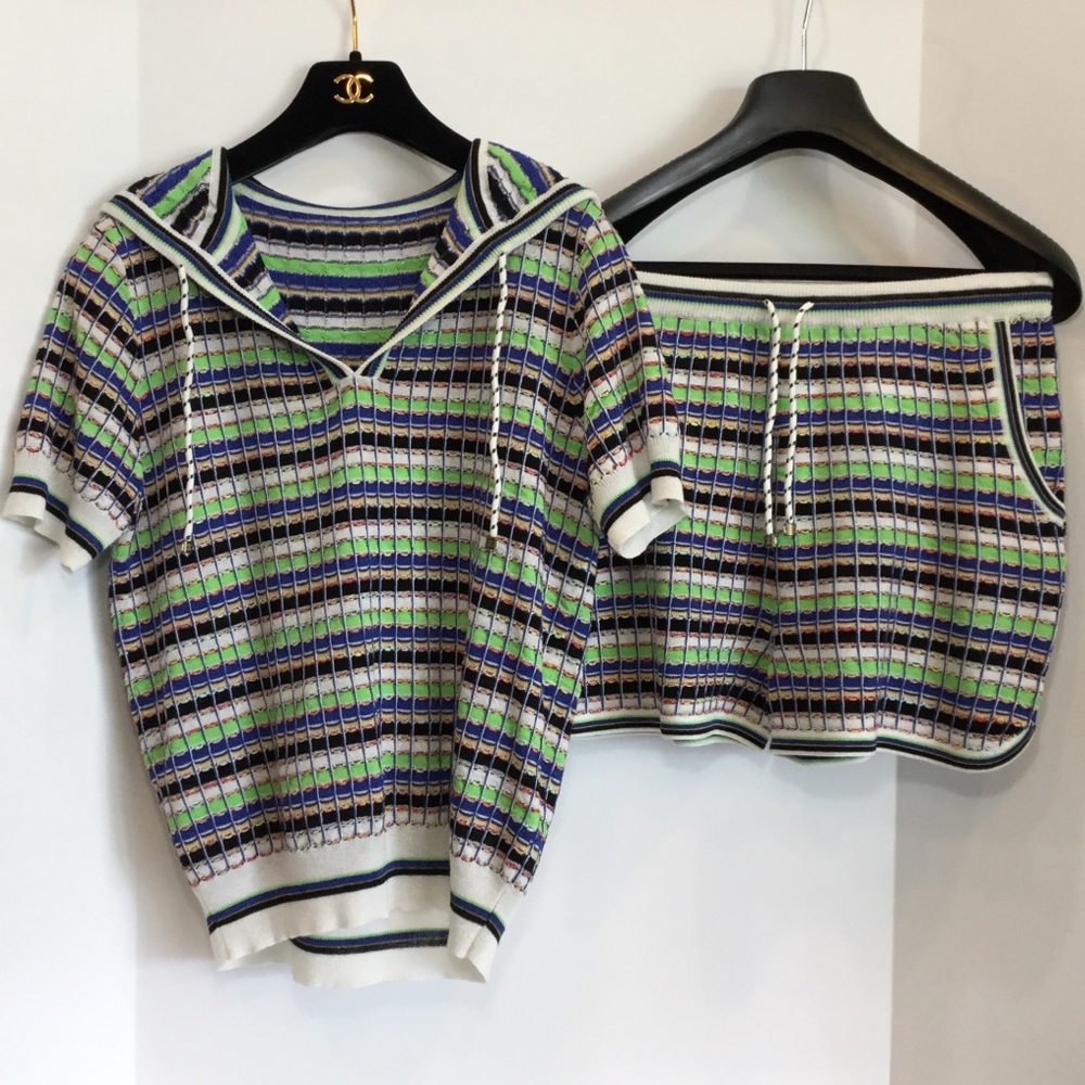 Chanel Striped Sweater with Hoodie in Set